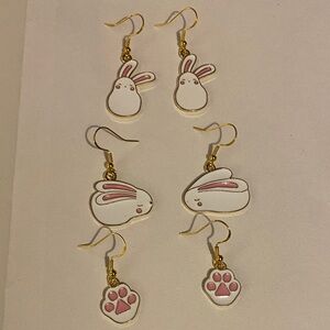 Cute Bunny and Paw Earrings Set